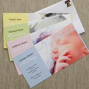 Personalized Photo Birth Announcements - Welcomed With Love - Set of 5