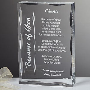 Personalized Poetry Gifts   Engraved Because of You Sculpture