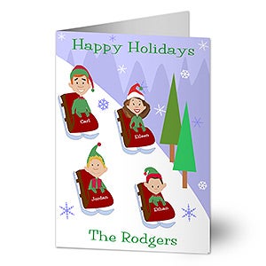 Sledding Family Characters Christmas Cards