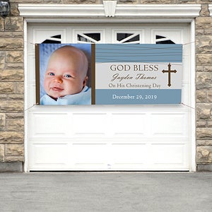 Personalized Photo Christening Banner - God Bless