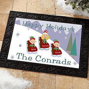 Personalized Winter Doormat - Sledding Family Characters