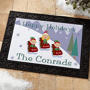 Sledding Family Characters Personalized Doormat- 18x27