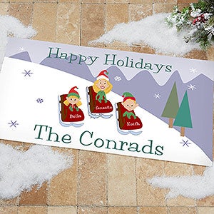 Personalized Winter Oversized Doormat - Sledding Family Characters