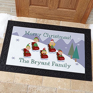 Sledding Family Characters Personalized Doormat- 20x35