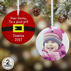 2-Sided Dear Santa Personalized Photo Ornament