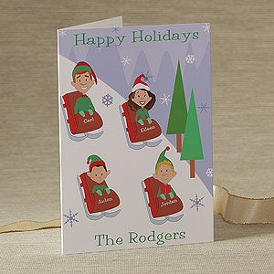 Sledding Family Characters Personalized Greeting Card