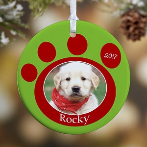 1 Sided Pawprint On Our Hearts Personalized Pet Ornament