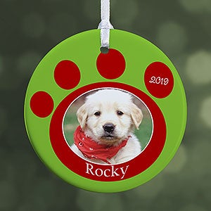 Personalized Photo Christmas Ornaments - Pet Memorial Pawprint - 1-Sided