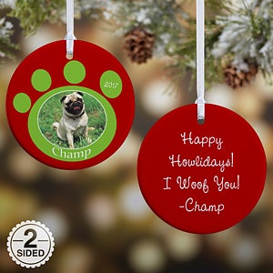 2 Sided Pawprint On Our Hearts Personalized Pet Ornament