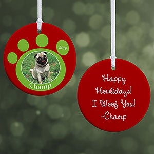 Personalized Photo Christmas Ornaments - Pet Memorial Pawprint - 2-Sided