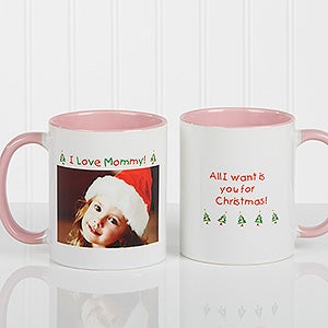 Personalized Photo Holiday Mugs - Loving You - Pink Handle