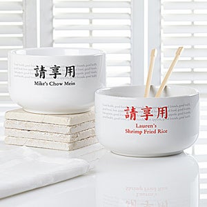 Personalized Stoneware Bowls   Health Food Friends Chinese Characters