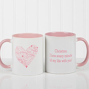 Heart of Love Personalized Coffee Mug- 11oz.- Pink