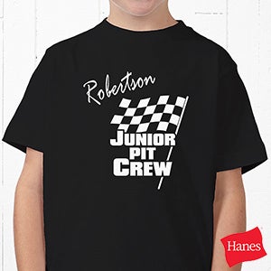 Personalized Pit Crew Car Racing Kids T Shirt with Checkered Flag