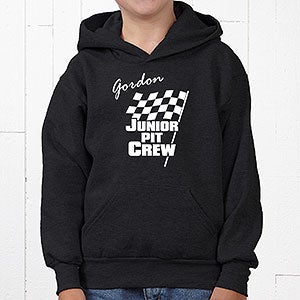 Car Racing Checkered Flag Personalized Kids Car Racing Pit Crew Sweatshirt - Youth Large (12/14) - Black