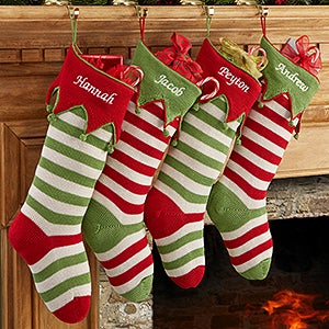 Personalized Knit Christmas Stockings - Red Stripes - Christmas Gifts