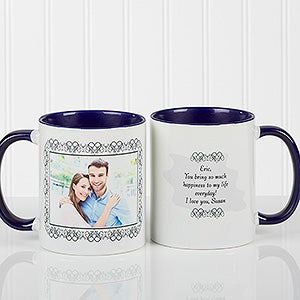 Personalized Photo Coffee Mug - My Words To You - Blue Handle