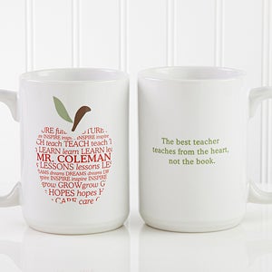 Apple Scroll Personalized Teacher Coffee Mug 15 oz- White