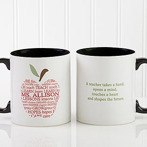 Personalized Teacher Coffee Mugs   Apple   Black Handle   Teacher Gifts