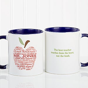 Apple Scroll Personalized Teacher Coffee Mug 11oz.- Blue