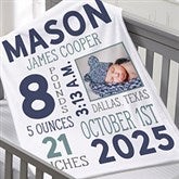 Baby Boy Photo Birth Stats Personalized Baby Blankets - 30078