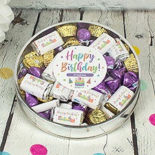 Pastel Birthday Personalized Tin with Hersheys  Reeses Mix - 32442D