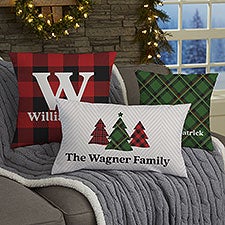 Snowflake Family Personalized Christmas Lumbar Velvet Throw Pillow