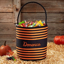 Black & Orange Stripes Embroidered Halloween Trick or Treat Bag - 32674