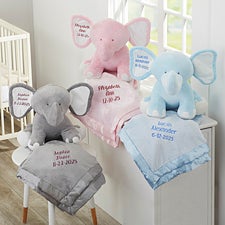 Embroidered Baby Blanket  Jumbo Plush Elephant Gift Set - 33296