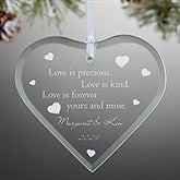 Engraved Glass Heart Christmas Ornament - True Love Design - 3458