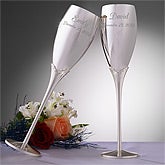 Engraved Silver Wedding Champagne Flute Set - 3465