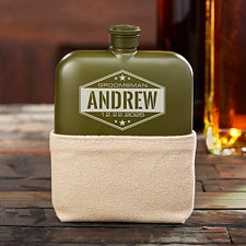 Five-Star Groomsmen Personalized Matte Army Green Flask Foster  Rye - 36293