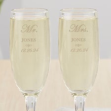 Personalized Crystal Wedding Champagne Flutes - Mr and Mrs Collection - 3706