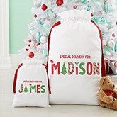 The Joys Of Christmas Personalized Canvas Drawstring Santa Sack  - 37338