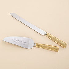 Elegant Couple Engraved Cake Knife  Server Gold Set  - 37841