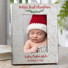 Holly Branch Babys First Christmas Personalized Galvanized Metal Picture Frame  - 38179