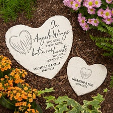 On Angels Wings Personalized Memorial Heart Garden Stone  - 40114