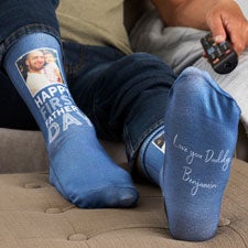 First Fathers Day Personalized Photo Adult Socks  - 40727