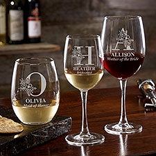 Floral Bridesmaid Engraved Wine Glass Collection  - 40802