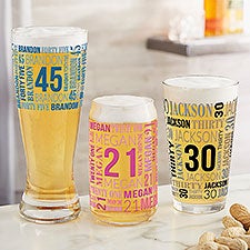 Repeating Birthday Personalized Beer Glasses  - 40822