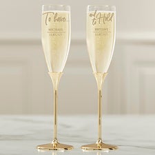 To Have  To Hold Personalized Gold Wedding Flute Set  - 41187