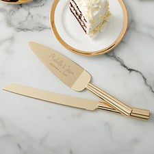 Modern Engraved Gold Cake Knife  Server Set  - 41199