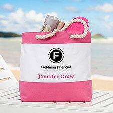 Embroidered Logo Beach Tote - Pink - 41627