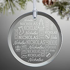 Holiday Repeating Name Personalized Glass Ornament - 42486