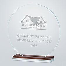 Personalzied Logo Office Round Glass and Wood Award  - 43026