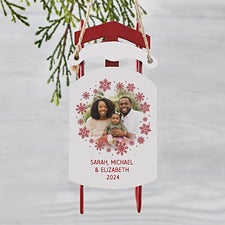 Snowflake Photo Personalized Vintage Sled Ornament  - 43230