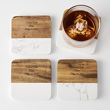 Engraved Couples Wood and Marble Coaster Set    - 43653