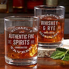 Vintage Distillery Engraved Old Fashioned Whiskey Glasses - 45658