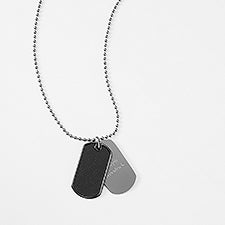 Black Textured Engraved Double Dog Tag Necklace - 45924