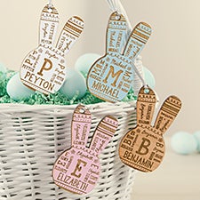 Easter Bunny Repeating Name Personalized Wood Easter Basket Tags - 46367